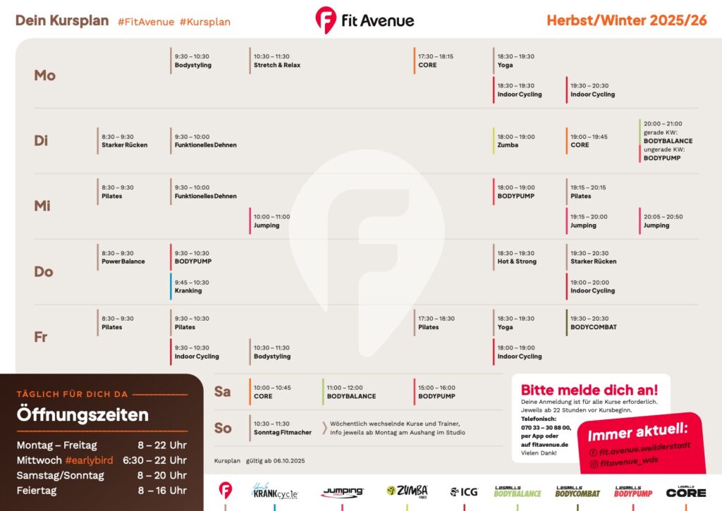 fit avenue Kursplan Herbst/Winter 2025/26