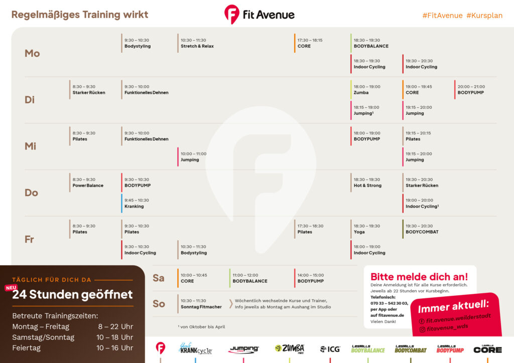 Fit Avenue Kursplan 2026